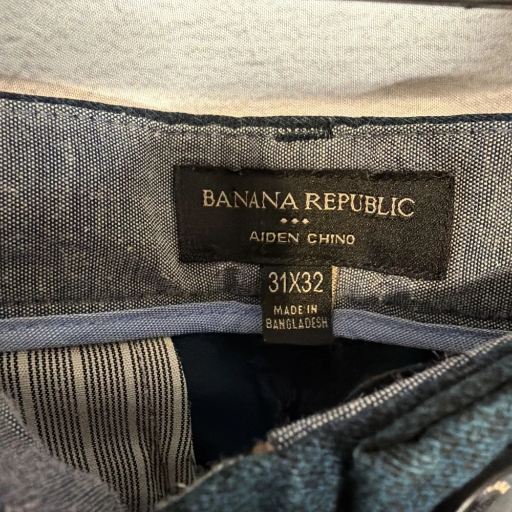 Banana Republic Aiden Chino Mens 31x32 Dark Teal Green Micro Print Slim Pants